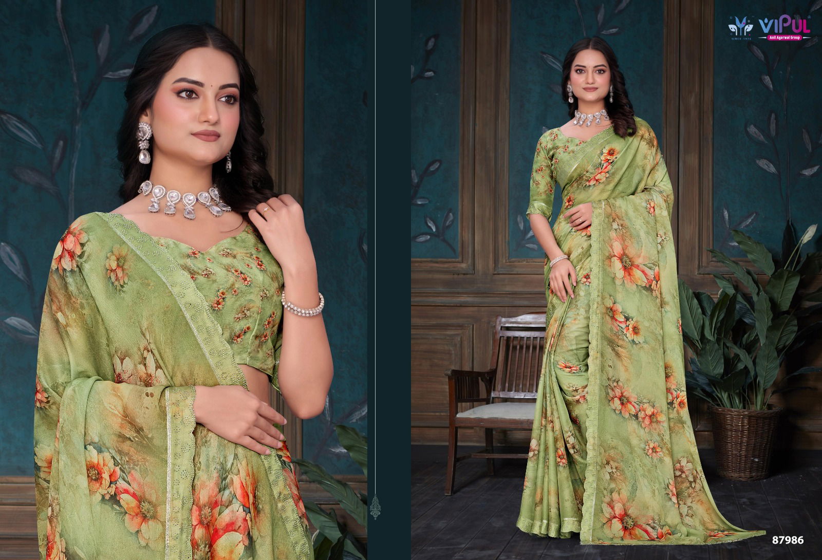 Estella By Vipul Dal Moss Printed Daily Wear Saree Wholesale Price In Surat